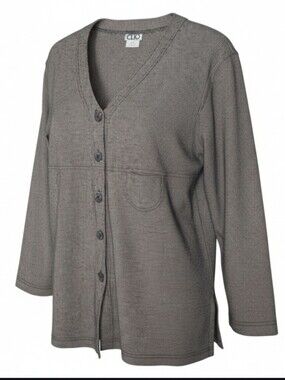 Clio Ribbed V-Neck Button Front Top/cardigan in Taupe Stripe SZ M